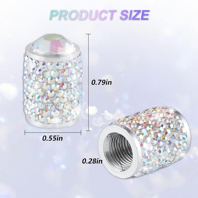 alpmosn Car Wheel Tire Valve Caps, 4 PCS Bling Tire Valve Caps, Crystal Tire Caps Shinny Rhinestone for Women, Universal Car Dustproof Tire Valve Caps for Cars, Trucks, SUV and Motorcycles (AB) - Image 2